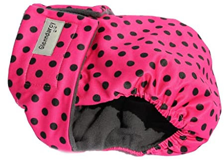 Glenndarcy Hundewindeln - OHNE SCHWANZLOCH - für z.B FRENCHIES und Bulldoggen - (Medium Long Pants only, Pink Black Dots)