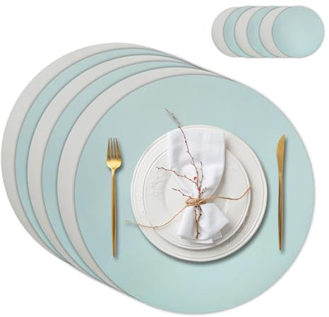 Casaido Platzdeckchen Abwaschbar, Tischsets Leder Und Untersetzer, Tischset Set Mit 4 Untersetzern Und 4 Platzsets Abwaschbar