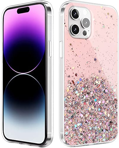 Monsully Glitter iPhone 14 Pro Case Sparkle, Sparkle Bling Bling Protective Case Pink TPU Bumper Silicone Case Shockproof Colourful Case Cover for iPhone 14 Pro