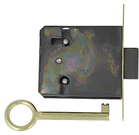 Amig - Cerradura de Embutir Para Mueble - Entrada a 40 mm - Incluye Llave de Gorja - Sistema de Cierre para Mesas, Armarios y Pequeños Muebles - Latón Dorado Mate