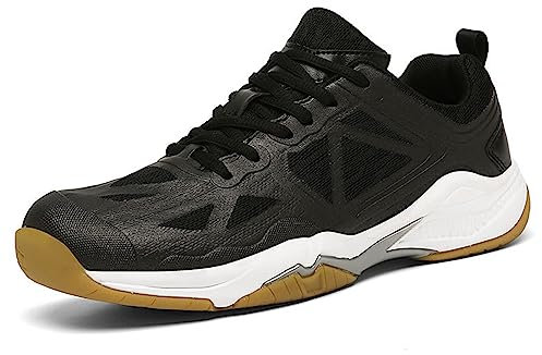 NGARY Damen Herren Tennisschuhe, Volleyballschuhe Atmungsaktive Indoor Pickleball Schuhe Für Pickleball, Tennis, Tischtennis,Schwarz,43 EU