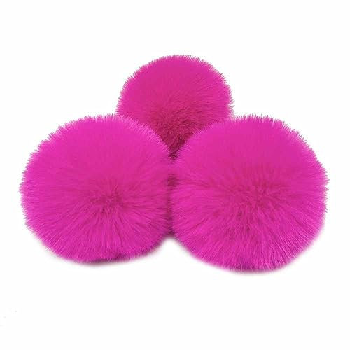 SHTGOI 10 Stück Pompons zum Basteln 6cm Faux Kaninchen Pelz Pompon Ball Hoch Elastische Plüsch Bälle Flauschiger Bommel Bunt Plüsch-Anhänger Zubehör für Lustige DIY Kreative Handwerk Rosa#