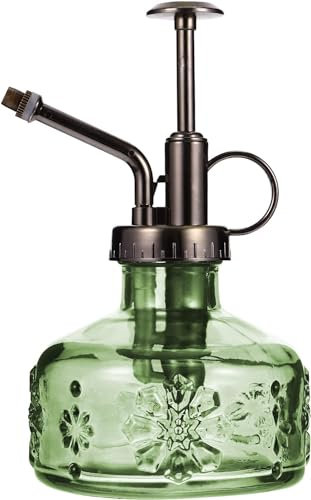 FAVIYA Pflanzensprüher-Sprühflasche, Glas-Wasserkrug, Glas-Pflanzensprüher, Vintage-Pflanzensprüher, Sukkulenten-Bewässerungssprühflasche mit bronzefarbener Pumpe (hellgrün), Pflanzendekoration