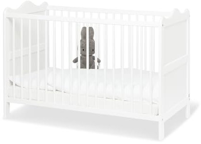 Pinolino Kinderbett Florentina Weiß 120 x 60 cm - Baby Kinderbett Gitterbett mit Lattenrost 3 Stufen Höhenverstellbar - Lackiertes Kiefernholz