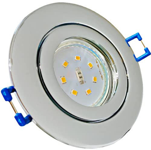 Rolux Flacher LED Bad Einbaustrahler IP44 Aqua 230V SMD 5W Chrom 1 Stück Deckenleuchte 3000K Warmweiß, Feuchtraum Dusche