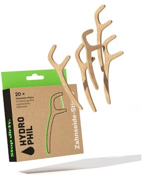 20 Stück – Hydrophil Bambus Zahnseide Sticks für Zahnreinigung Zwischenräume, vegan, ungewachst und für Erwachsene und Kinder geeignet, Zahnseide Stick, Zahnzwischenraumreiniger, Dental Floss