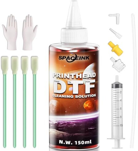 Spaceink DTF Reinigungslösung, 150 ml, für Epson L805 XP15000 L1800 8550 R1390 XP600 Tintendrucker, kompatibler DTG-Druckkopf, T-Shirt, Transferpapier, Flüssigreiniger, verbesserte Lösung