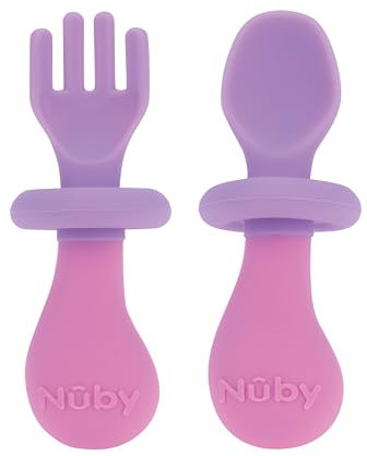 Nuby First Fork & Spoon with Safety Guard, 2 pc, Girl