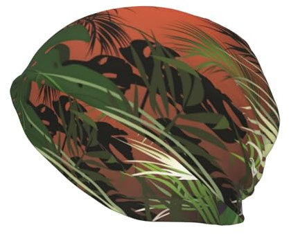 ELMAIN Beanie Hat for Women Men Novelty Winter Hat Curved Beanies, Tropical Plant Palm Leave