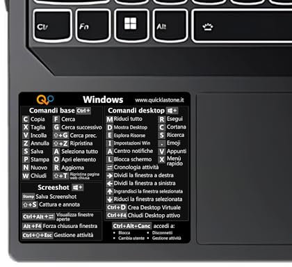 Quick Last One - Adesivo per Scorciatoie da Tastiera per Windows - Shortcut Sticker - Aumenta la tua produttività con le scorciatoie essenziali (Nero, 1)