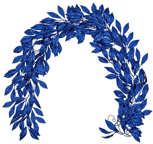 Hollyone 3 Stück Weihnachten Girlande Glitzer, 183cm Magnolien Blätter Girlande, Blau Weihnachtsbaumschmuck Indoor Outdoor Hängende Girlande Ornamente für Fest, Feiertage, Kamine Deko