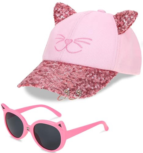 Hifot Cappello da Baseball per Bambina, Occhiali da Sole Protezione UV Regolabile Cappellino con Visiera Paillettes Berretto Bambino Estivo