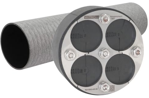 WITTKOWARE 100mm Mauerdurchführung (DN100 Ringraumdichtung), geteilt, für bis zu 4 Kabel/Rohre (4mm bis 34mm Zwiebelringtechnik), mit passender Mauerhülse