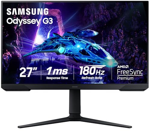 Samsung 27-Inch Odyssey G3 (G30D) Series FHD Gaming Monitor, 1ms, 180Hz, AMD FreeSync, Adjustable Stand, Black Equalizer, Virtual Aim Point, Eye Saver Mode, Flicker-Free, LS27DG302ENXZA