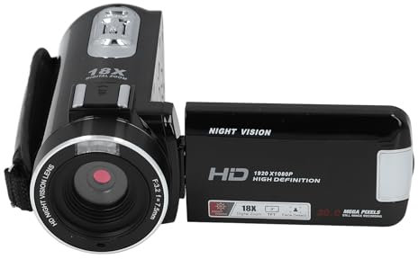 1080P Video Camera Camcorder, 30MP 18X Digital Zoom Vlogging Camera Recorder, 1000mAh Night Vision Igital Camera with 3.0 Inch Rotation IPS Screen (Black)