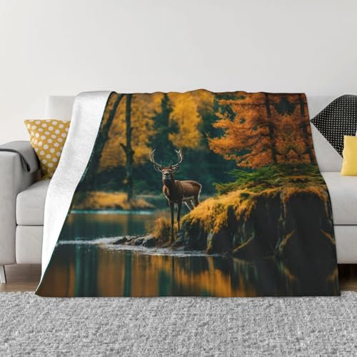 Ultraweiche Micro-Fleece-Decke mit Hirschbär-Elch-Druck, für Bettwäsche, Sofa und Reisen