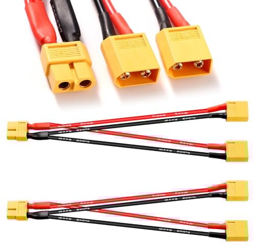 YIXISI 2 PCS XT60 Parallel Battery Connector Cable, XT60 Y Splitter 1-Female to 2-Male 16AWG Cable, XT60 Cable Dual Extension Y Splitter Harness Adapter, for RC LiPO Battery