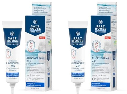 Salthouse Totes Meer Therapie Beruhigende Augencreme 24h, mit Hyaluronsäure für trockene und empfindliche Augenkonturen, ideal als Make-up Unterlage, 15ml (Packung mit 2)