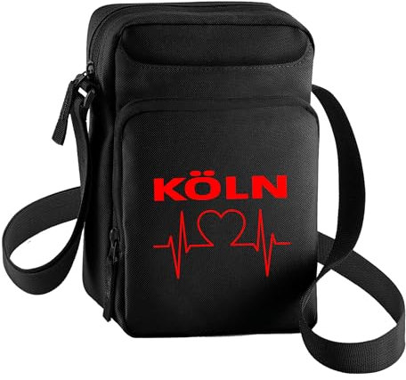 multifanshop Umhängetasche - Köln - Herzschlag - Druck rot - Tasche Größe schwarz