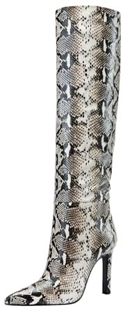RBCYC Stivali alti al ginocchio in pelle da donna Pull On Stivali in pelle senza cerniera a punta larga scarpe tacco a spillo alte feste discoteche, Serpente, 41 EU