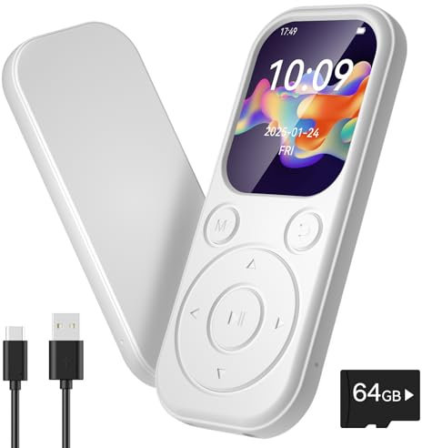 Olycism 64GB MP3 Player Bluetooth 2,01 Zoll Tragbare MP3-Player mit Ultra-HD-Bildschirm 300mAh Akku HiFi Sound FM Radio Sprachaufnahme E Bücher Bildbetrachtung für Sport Reisen