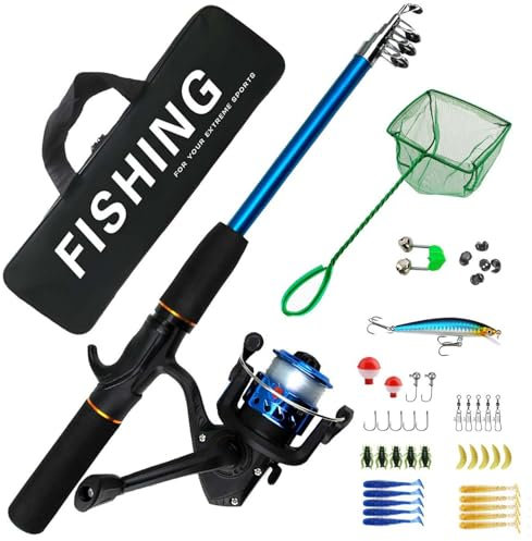 Combo canna da pesca e mulinello - Kit da pesca completo, canna da pesca telescopica portatile | Canna da pesca telescopica portatile, mulinelli da spining per acqua salata, fidanzato, marito, figlio
