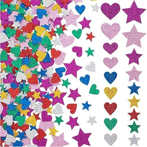 IOURVYA Pegatinas Goma 250pcs Pegatinas de Estrellas y Pegatinas Corazones Autoadhesiva, Pegatina de Espuma Brillo para Infantiles Scrapbooking pared Decorativas