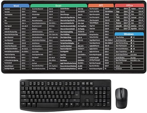 Finehenchi Excel Shortcut Mouse Mat, Excel Cheat Sheet Mouse Mat Computer Keyboard Pad with Shortcuts Pattern Essential Formulas for Office Home Laptop PC (300 * 800 * 2MM, Style C)