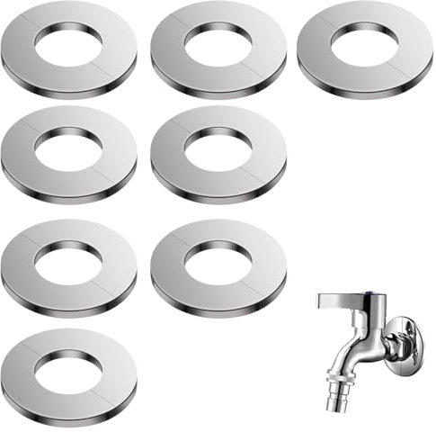 KLEHOPE Rosetten für Heizkörperrohre, 8 Stück Snap-in-Wasserhahn Rohrabdeckung, Silberner Edelstahl Heizkörper Rosette, Selbstklebend Wasserhahn Ventilloch Abdeckung, für 33 mm Rohre