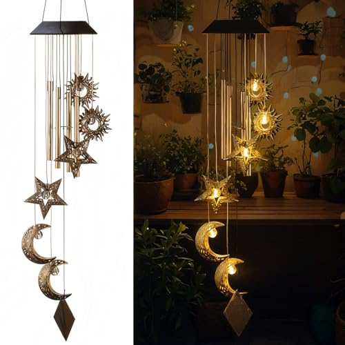 Colingmill Solar Wind Chimes for Outside,Sun Moon Star,Warm Lights