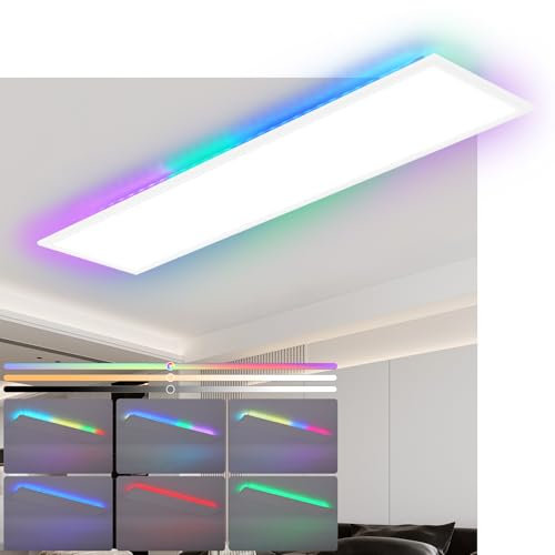 CBJKTX LED Panel 100x25 Deckenleuchte - Dimmbar Deckenpanel Lang RGB Backlight Farbwechsel Bürolampe 24W Büro Deckenlampe Warmeweiß Neutralweiß Kaltweiß Küchenlampe für Küche Wohnzimmer Spielzimmer