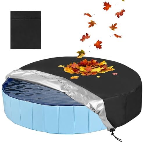 Rypet Faltbare Hundepoolabdeckung rund mit Kordelzug, wasserdichte Schwimmbadabdeckung für große Hunde, faltbare Haustier-Badepool-Abdeckung, waschbar, tragbares Poolzubehör für Hundepool Badewanne