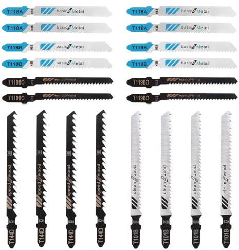 20 Stück Stichsägeblätter Set Sägeblätter Stichsäge Mehrzweck T-Schaft Stichsägeblätter mit Aufbewahrungskoffer für Holz Kunststoff Metall