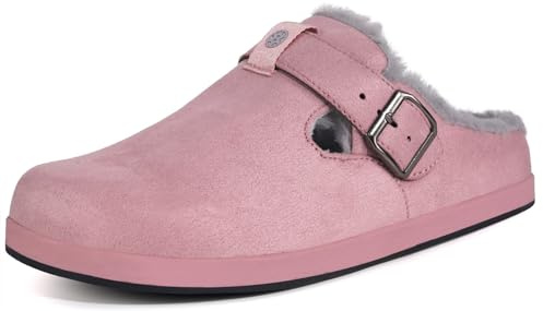 Sisttke Chaussons Sabots Femmes Hommes Chaussures Maison Pantoufles Feutre Confort Faux Daim à Fourrure Mules Automne Hiver Intérieur/extérieur, Rose, 39 EU