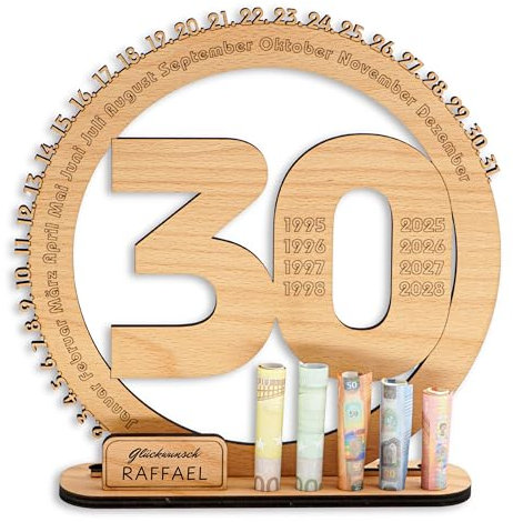 DARO Design - 30 Geburtstag Geschenk Frauen & Männer - Geldgeschenke Geburtstag 30 mit Ständer - Holz-Schild Gästebuch - 30 Geburtstag Deko - Personalisierbares Geschenk