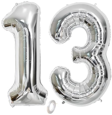 Balorise 40 Zoll Aluminium Luftballon Silber Zahl 13/31, Helium Unterstützt, Ballon Nummer 0-9, 10-100 (101cm), große Folienballons Dekoration für Geburtstagsfeier, Hochzeit, Jubiläum