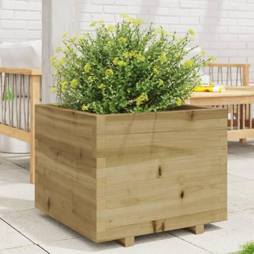 QJBSAVVA Fioriera Rialzata da Giardino Esterno in Legno di Pino Impregnato 60x60x49,5 cm per Orto Piante Fiori Grandi Dimensioni