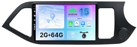 BXLIYER Android 15 IPS Autoradio para KIA Picanto Morning (2011-2017) Sat Navigation GPS Radio - 2G+64G - Inalámbrica CarPlay Android Auto - Dab WLAN Volante DSP - Cámara Trasera - 9 Pulgada 2 DIN