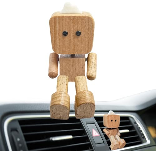 Vent Clips Désodorisant Robot en bois Clip de climatisation avec fonction parfumée Décoration d'intérieur pour voyage et maison
