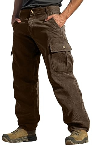 Pantaloncini da lavoro in corduroy da uomo, pantaloni da lavoro a vestibilità ampia con tasche multiple, pantaloni casual da escursionismo all'aperto per uomo, Caff, M