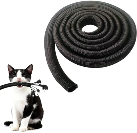 Kabelschutzschlauch für Haustiere 3 Meter 13mm - Selbstschließender Geflochtener Schlauch zum Kabelschutz - Schützt Kabel vor Haustier - Flexibles Kabelmanagement für Innen- und Außenbereich，Schwarz