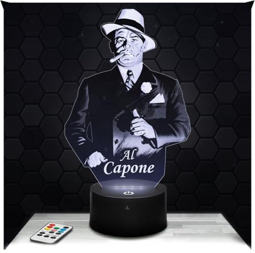Lampephoto.fr - Lampe A. Capone Nachtlicht Amerikanische Gangster Scarface | Made in France, Sockel & Größe wählbar, dimmbar, Batterie/USB, HD-Lasergravur, Geschenk für Sie & Ihn