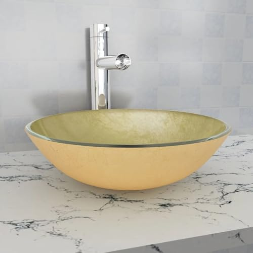 Generico Lavandino in Vetro Temperato 42 cm Dorato,Oro,7kg,142233