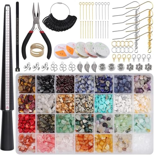TOROKOM 1700+ Jewelry Making Kit with Crystal Beads, 28 Colors Natural Crystal Stone Ring Making Kit with Pendant Wire, Pliers, Lobster Clasp Hooks for Necklace Earring Bracelet DIY Supplies