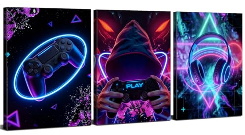 Framed Gaming Wall Art for Boys Room Decor Set of 3 Gaming Room Accessories Bedroom Wall Decor Controller Headphones Video Game Posters Gamer Wall Pictures for Living Room Man Cave Teen Room 30x40cm