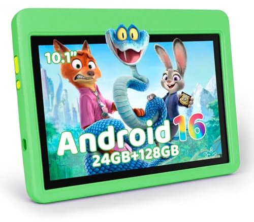 MUISOO Tablet para Niños 10 Pulgadas, Tablet Infantil Android 16 Cinco Núcleos, 24GB RAM 128GB ROM, Pantalla IPS HD 1280×800, Batería 6000mAh, Control Parental, WiFi 6 Bluetooth (Verde)