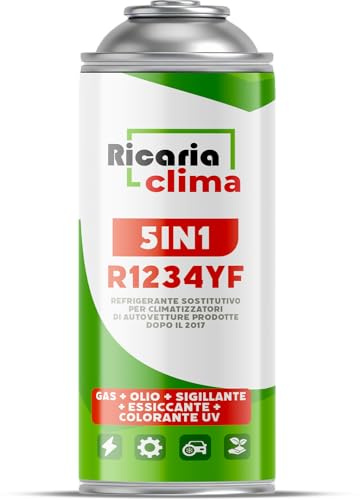 Ricaria Clima 5 en 1 – Refrigerante R1234yf XL para Aire Acondicionado de Coche con Aceite, sellador de Fugas, trazador UV y deshidratante – Aplicación rápida – Protege el compresor – 235 g por Lata