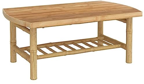 Qnhdfrt Table basse de jardin en bambou - 90 x 55 x 37 cm - Design moderne - Robuste et durable - Pour terrasse, balcon, salon d'extérieur
