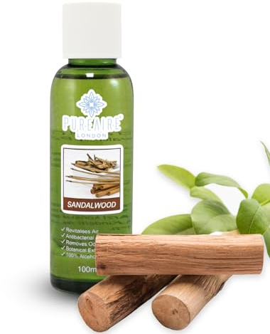PureAire Essential Oil Blend Sandalwood 100ml Essential Oils for Diffusers for Home Aroma Essence for Diffusers Air Purifiers Aromatherapy Relaxation Botanical Extracts Water Soluble Fragrance Wood