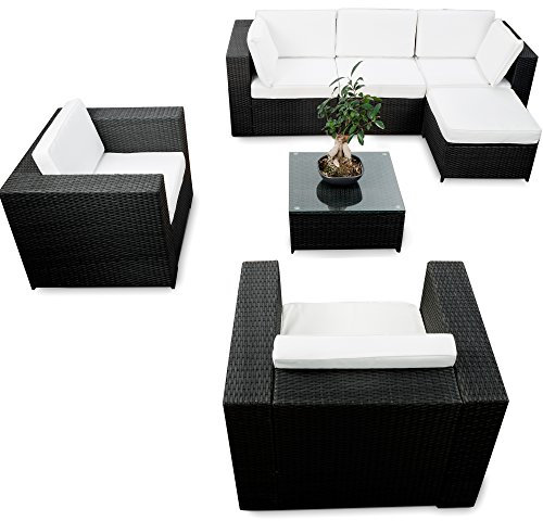 XINRO erweiterbares 21tlg. XXL Polyrattan Garten Lounge Möbel Ecksofa - schwarz - Gartenmöbel Sitzgruppe Garnitur Lounge Ecke - inkl. Lounge Sessel + Ecke + Hocker + Tisch + Kissen